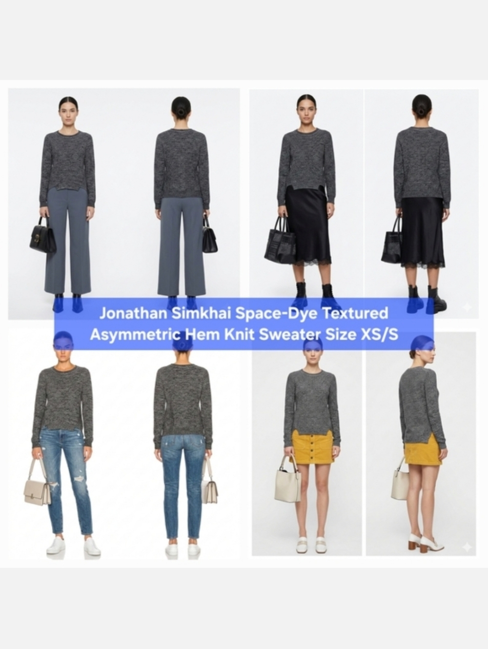 Jonathan Simkhai Space-Dye Textured Asymmetric Hem Knit Sweater Size XS/S